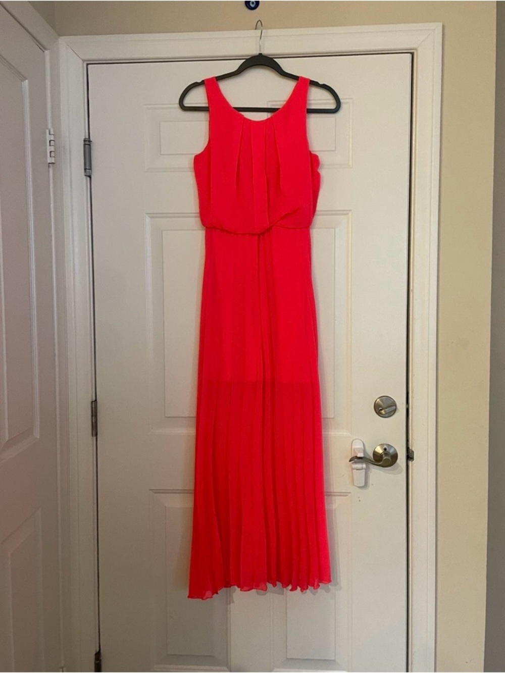 Bright Red/ Orange  Sleeveless Maxi Dress - Elegant Pleated Design